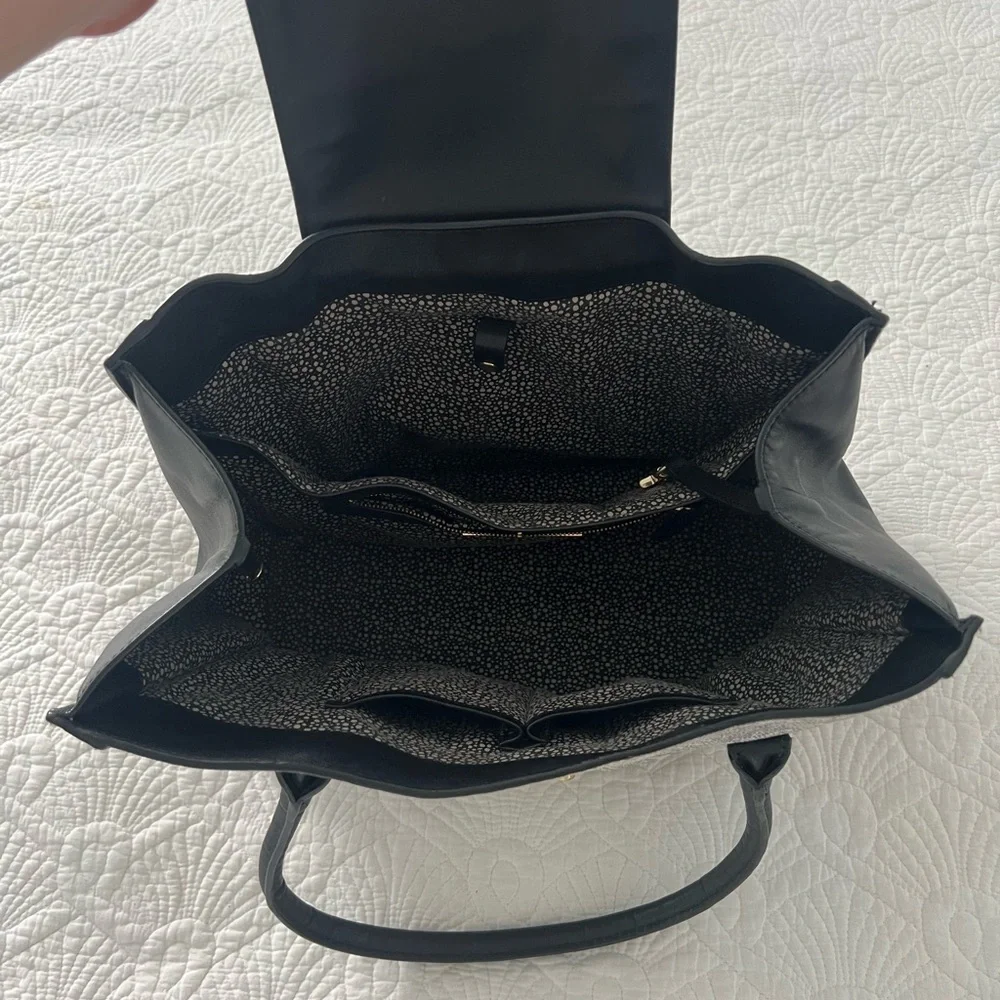 Loeffler Randall work bag tote purse reptile snakeskin python black bag office - Picture 10 of 12